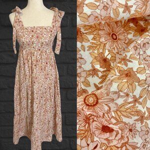 House of Harlow 1960 Brown Beige Floral Maxi Dress Empire Waist Size XS Linen